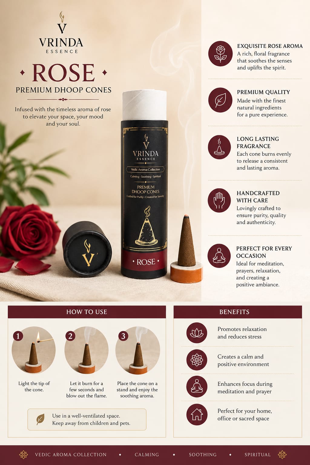 Vedic Aroma Dhoop Cones – Rose